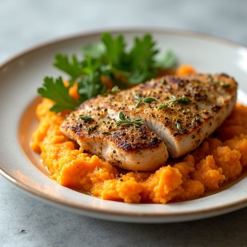 Herb-Crusted Roasted Chicken with Sweet Potato Mash