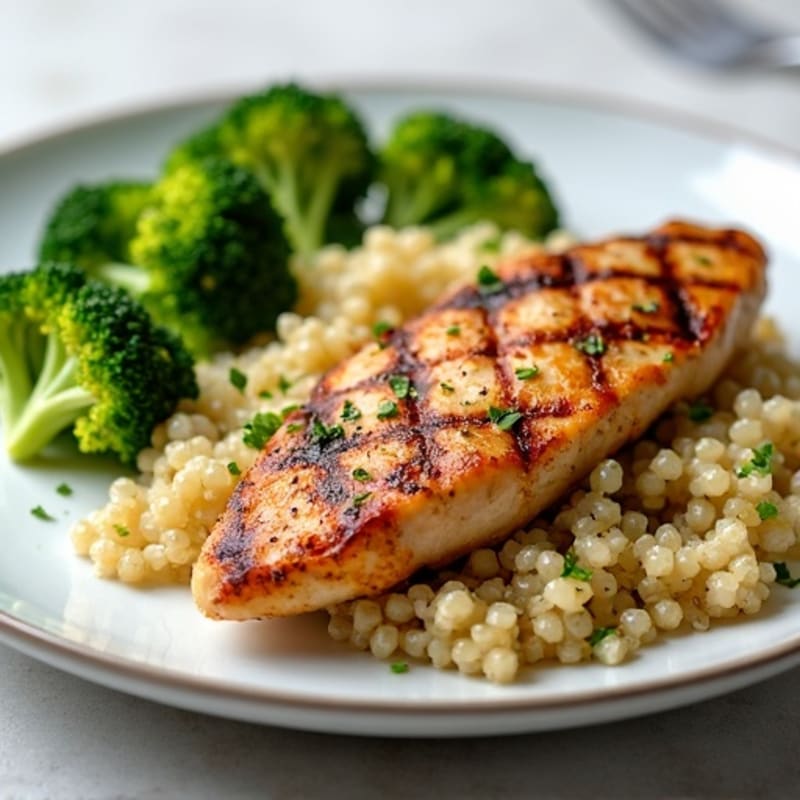 Grilled Chicken Breast with Quinoa and Steamed Broccoli
