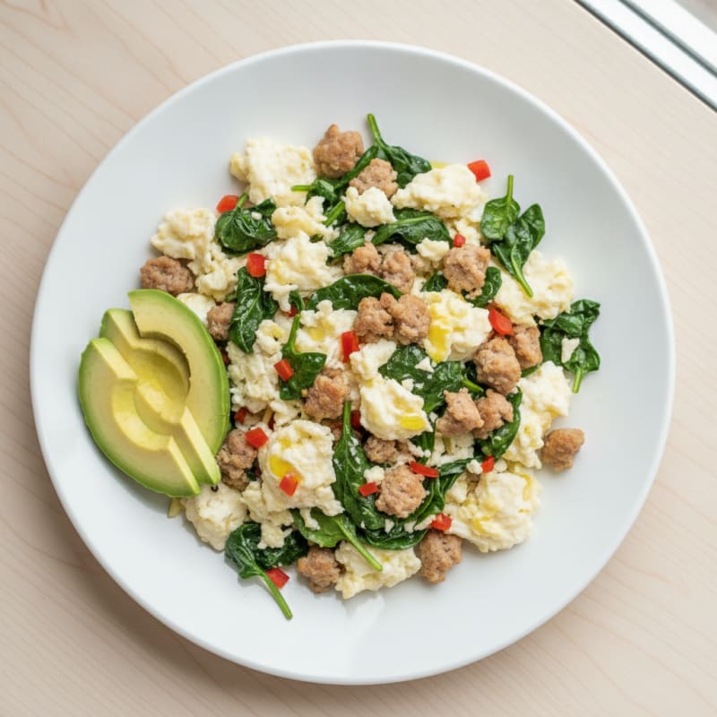 Egg White Scramble with Turkey Sausage and Spinach