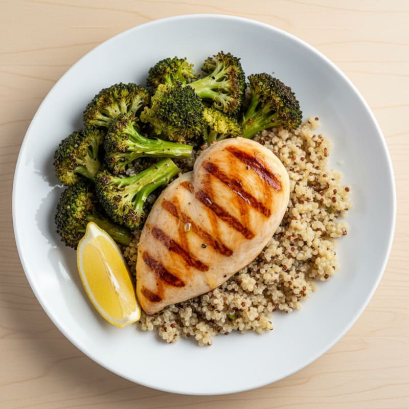 Grilled Chicken Breast with Quinoa and Roasted Broccoli