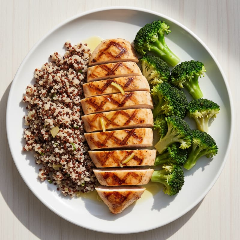 Grilled Chicken Breast with Quinoa and Steamed Broccoli