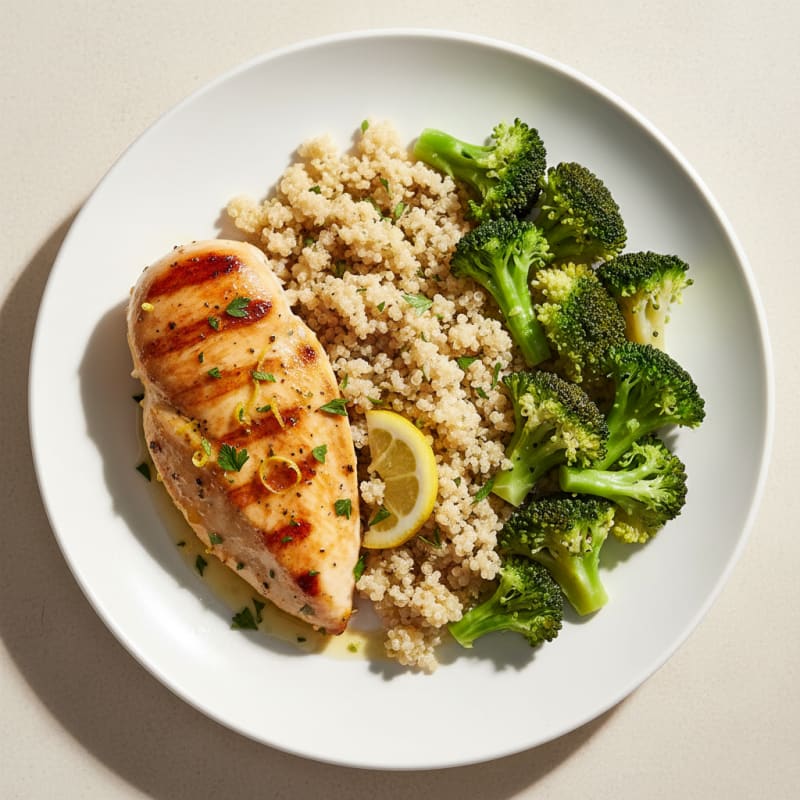 Grilled Chicken Breast with Quinoa and Steamed Broccoli