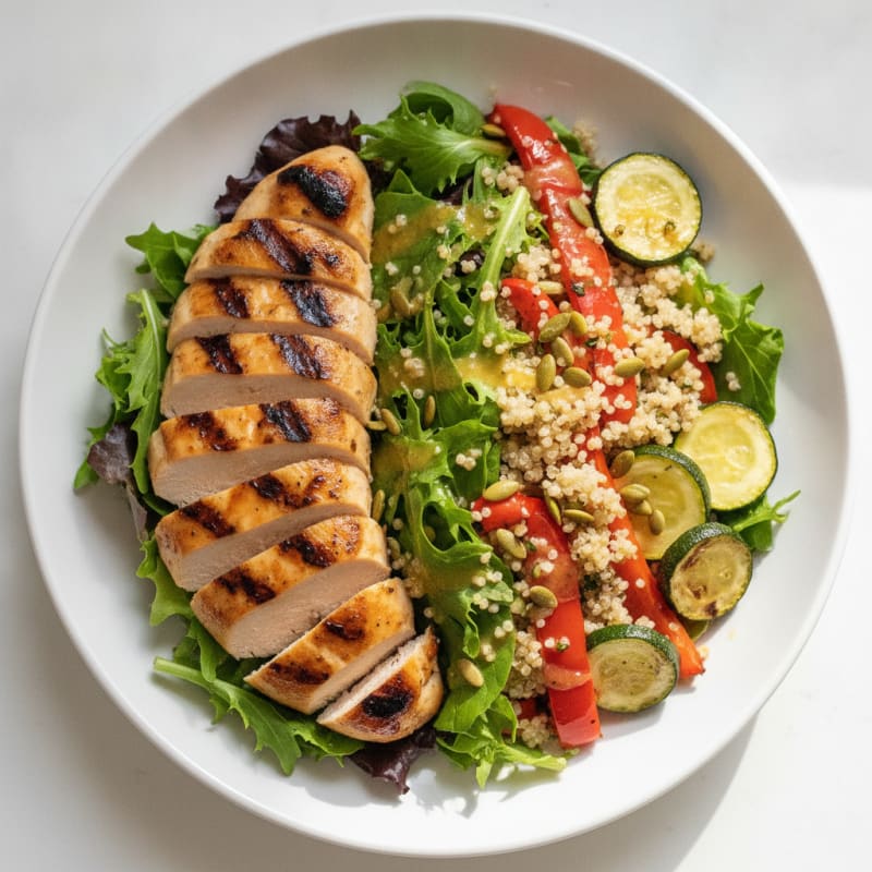 Grilled Chicken Salad with Quinoa and Roasted Vegetables