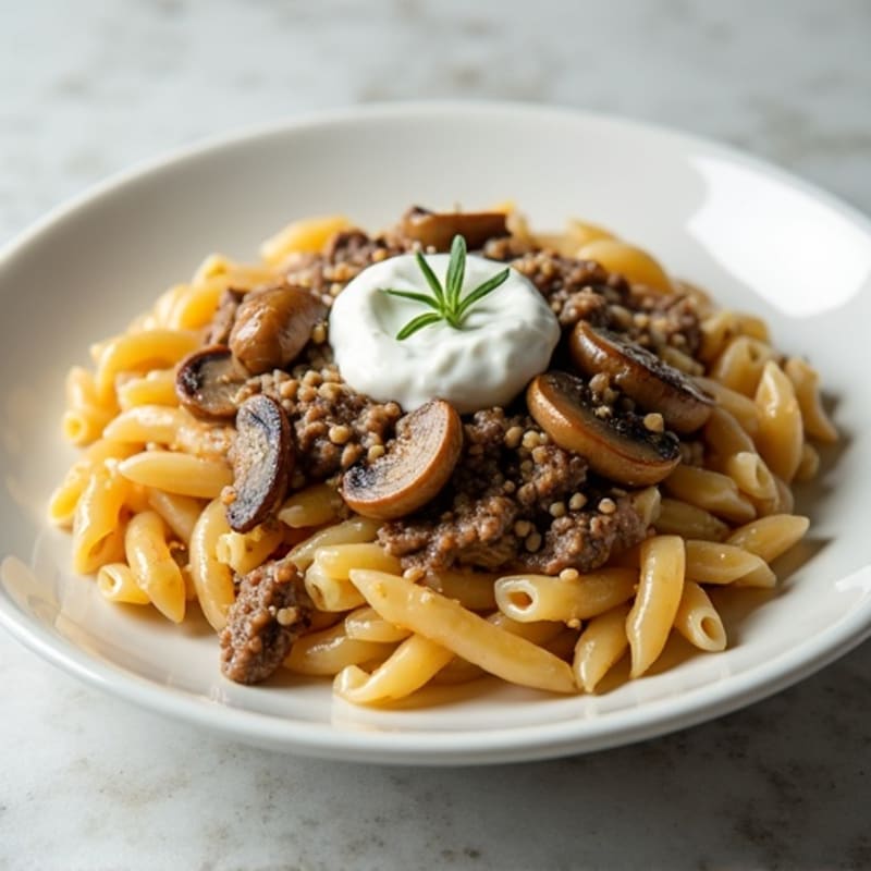 Healthy Beef Stroganoff with Whole Wheat Pasta