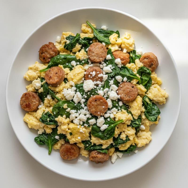 Egg White and Turkey Sausage Scramble with Spinach and Feta