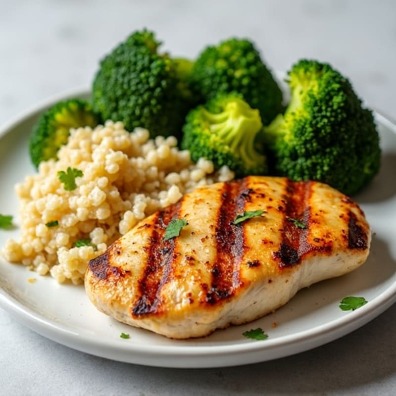 Grilled Chicken Breast with Quinoa and Roasted Broccoli