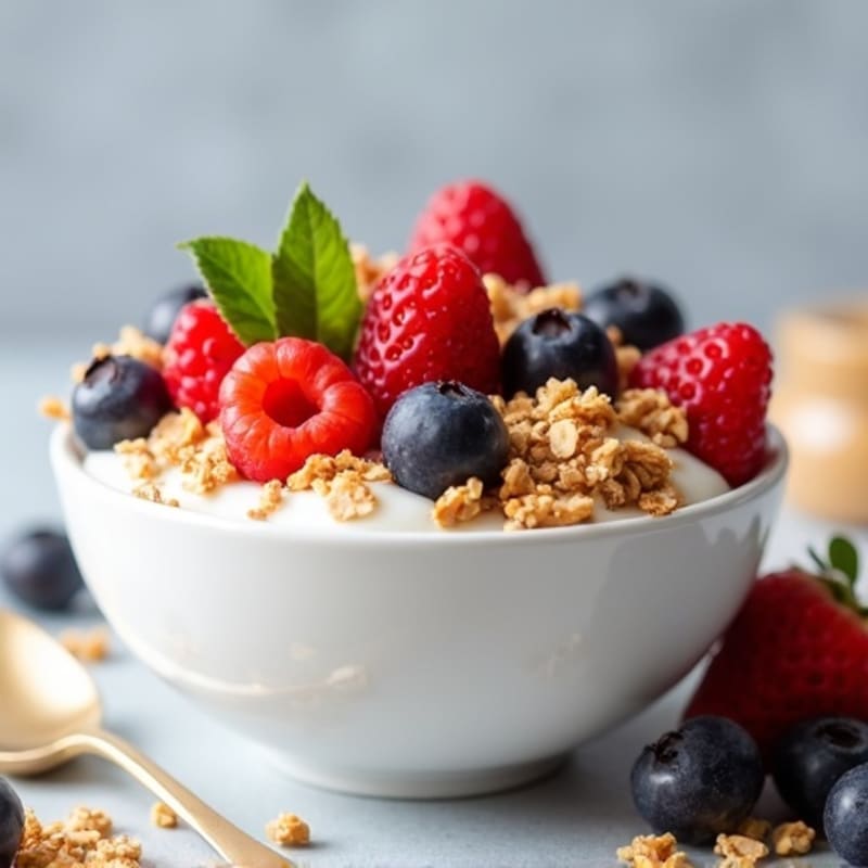 Greek Yogurt Protein Bowl with Almond Butter and Mixed Berries
