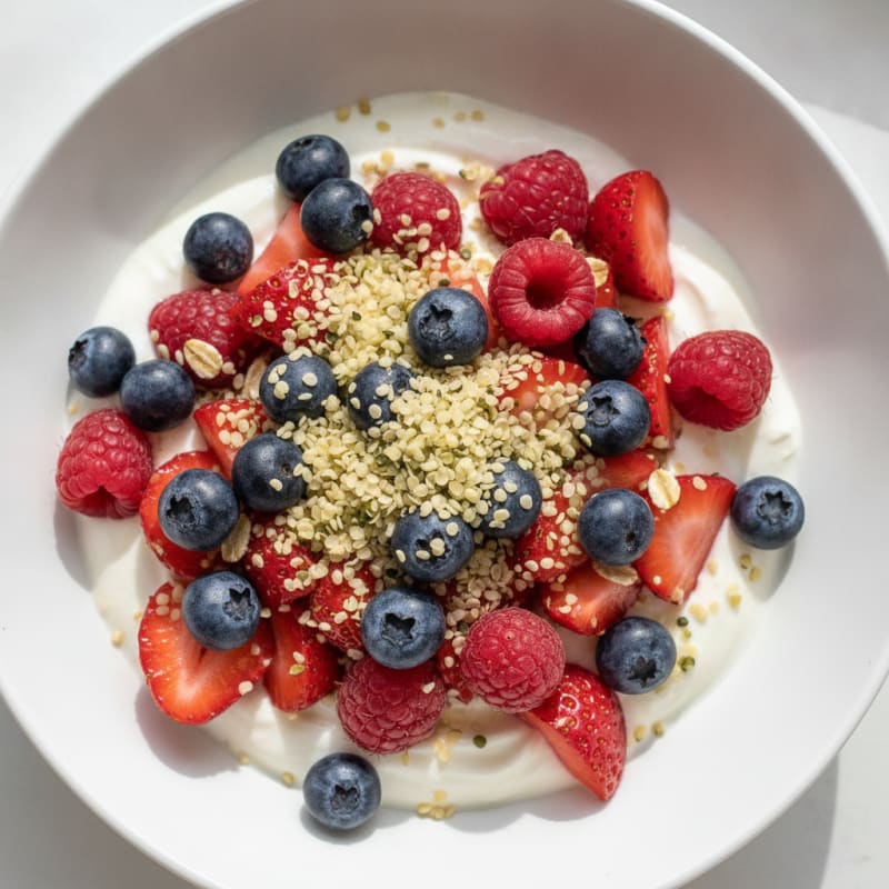 Greek Yogurt with Mixed Berries and Hemp Seeds