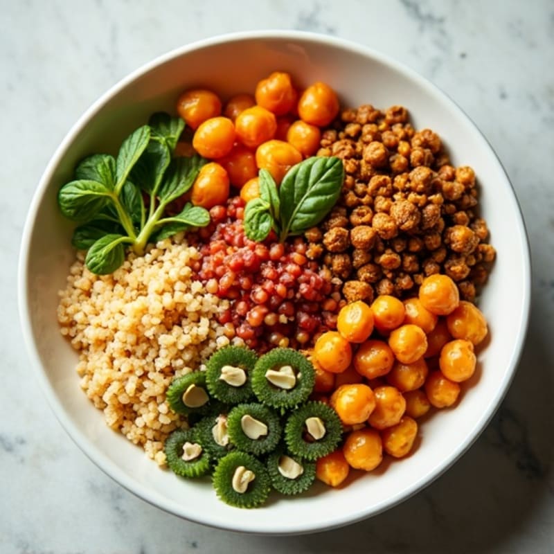 Crispy Lentil and Quinoa Power Bowl with Roasted Chickpeas and Tahini Dressing