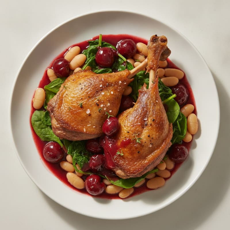 Crispy Duck Confit with Cherry Reduction