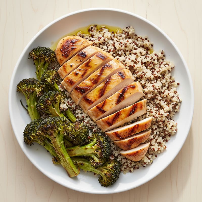 Grilled Chicken Breast with Quinoa and Roasted Broccoli