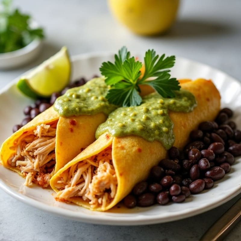 Salsa Verde Shredded Chicken Enchiladas