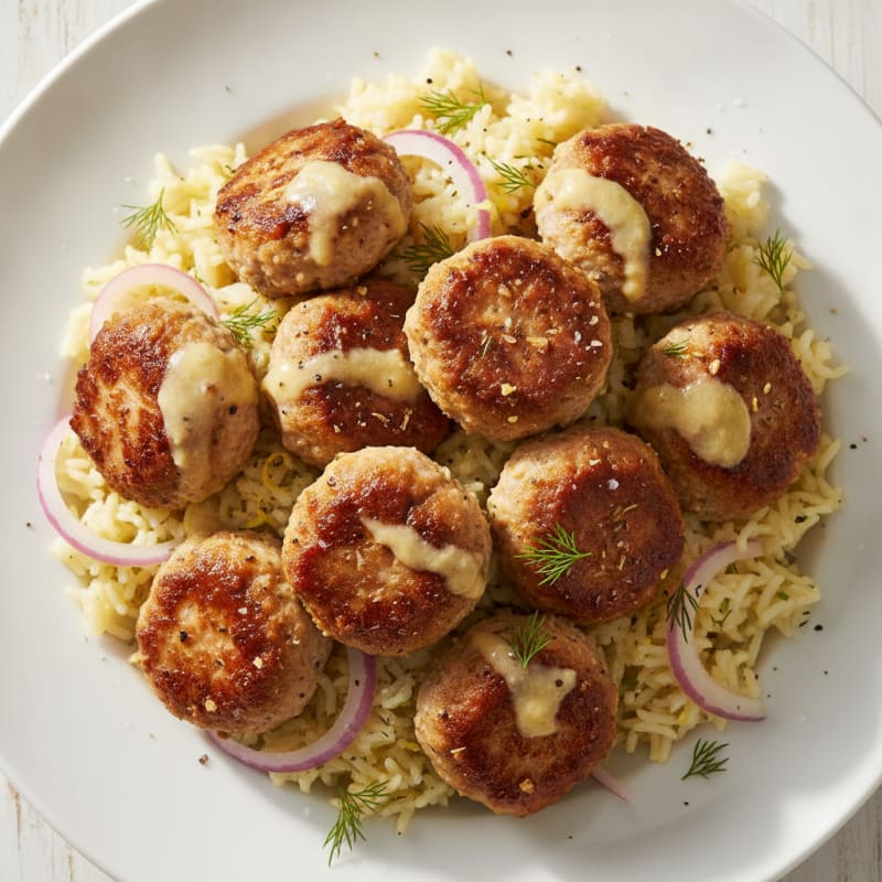 Greek Meatballs with Lemon-Dill Rice
