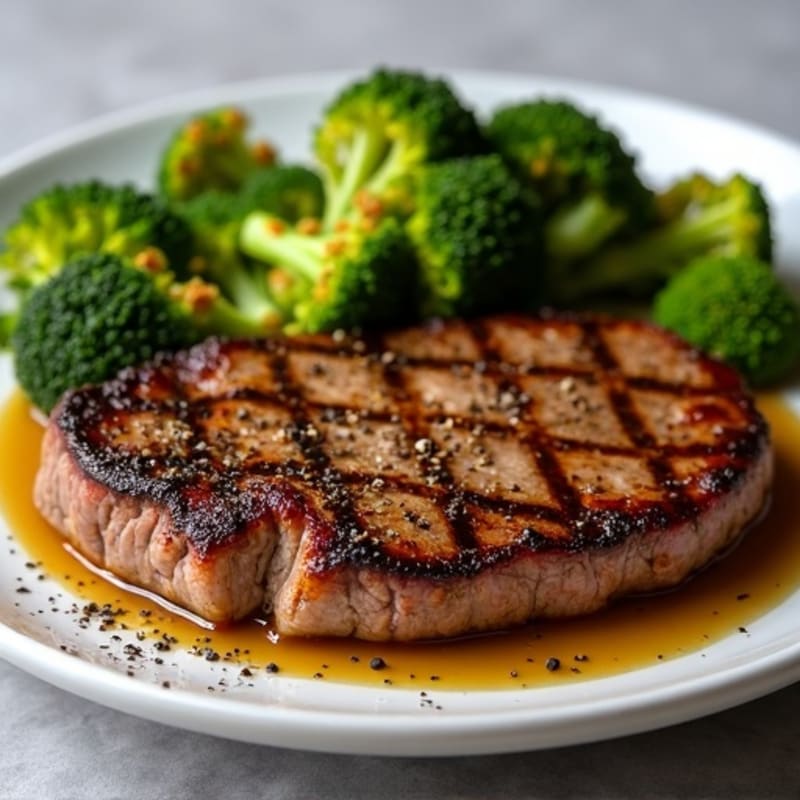 Juicy Pan-Seared Steak with Crispy Roasted Broccoli