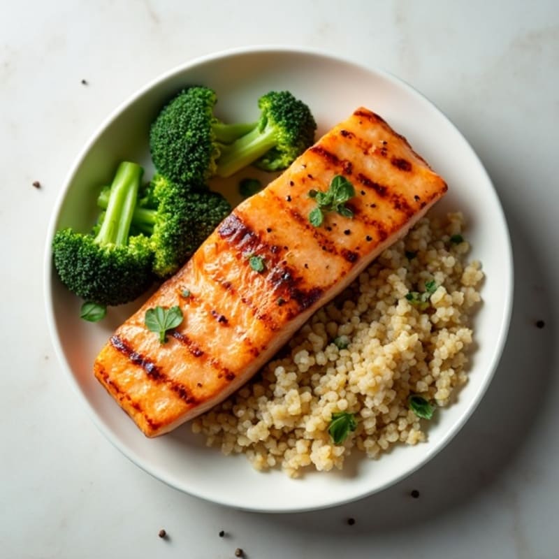 Seared Salmon with Steamed Broccoli and Quinoa