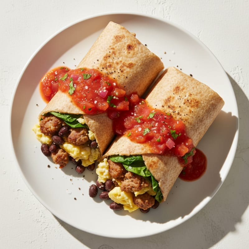 Hearty Sausage Breakfast Burrito with Salsa