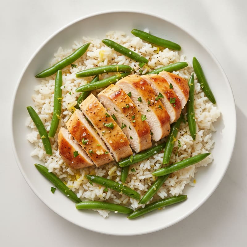 Lemon Herb Chicken and Green Bean Rice Bowl