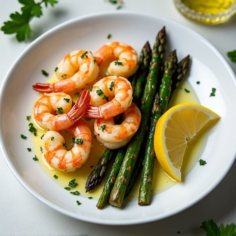 Garlic Herb Pan-Seared Shrimp with Roasted Asparagus