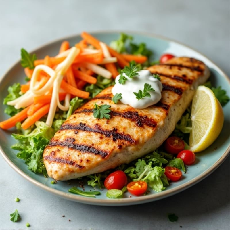 Grilled Chicken Breast with Crunchy Vegetable Slaw