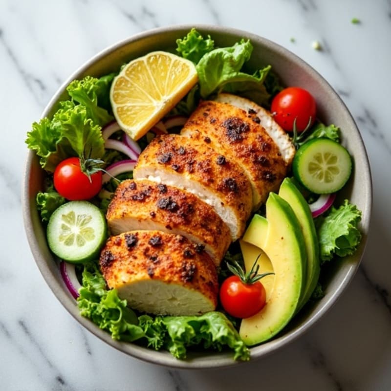 Crispy Avocado and Blackened Chicken Salad Bowl