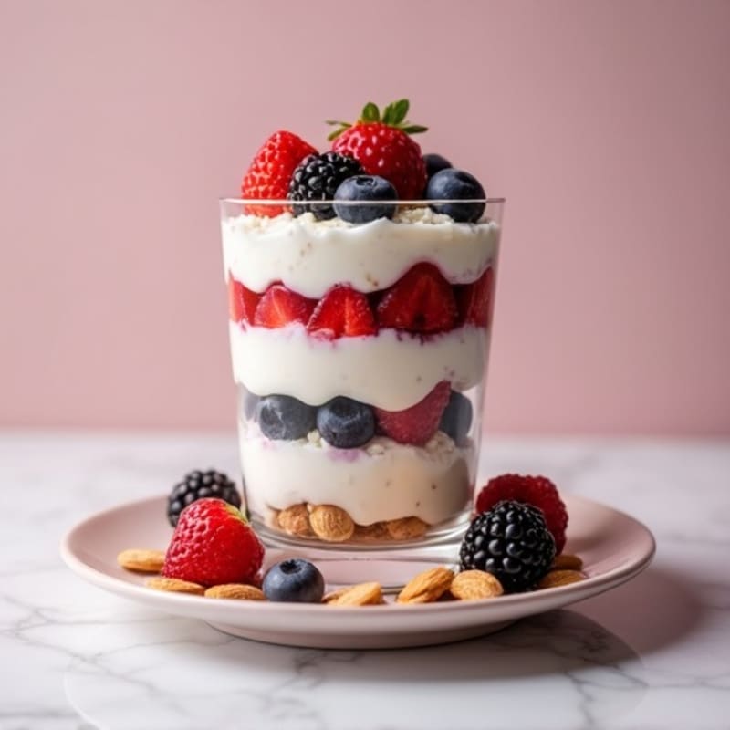 Greek Yogurt Protein Parfait with Mixed Berries and Almonds