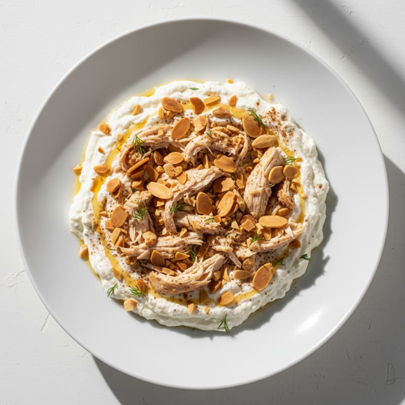 Greek Yogurt Protein Mousse with Chopped Chicken and Almonds