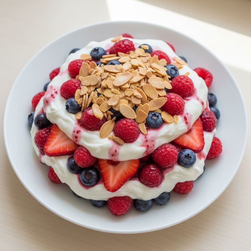 Greek Yogurt Protein Parfait with Mixed Berries and Almonds