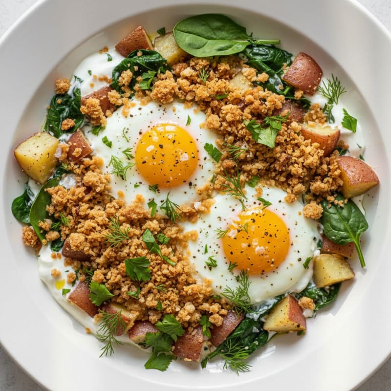 Herby Baked Eggs with Crunchy Crumbles