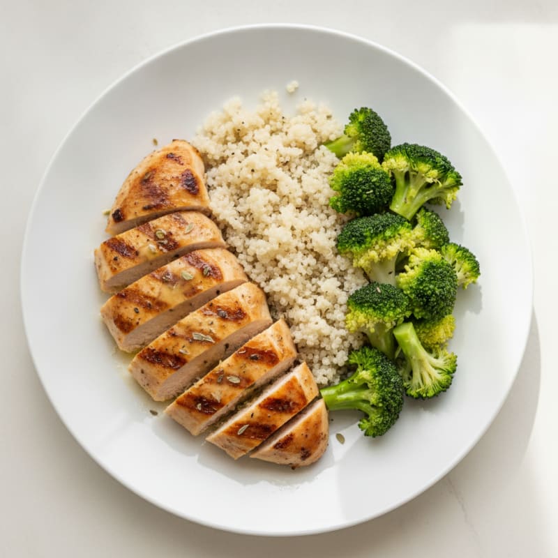 Grilled Chicken Breast with Quinoa and Steamed Broccoli