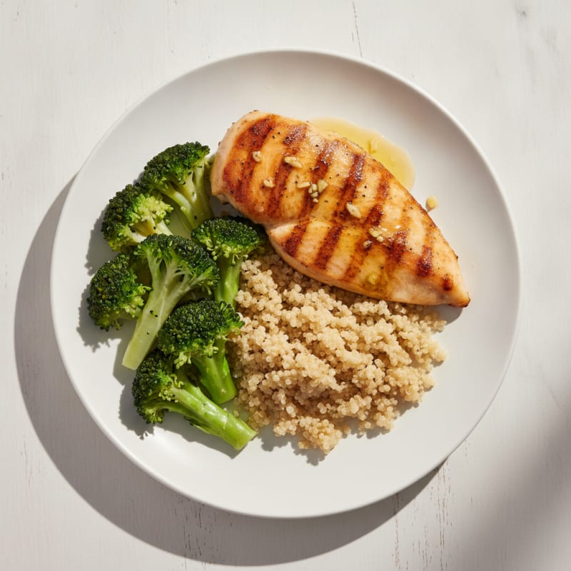 Grilled Chicken Breast with Quinoa and Steamed Broccoli