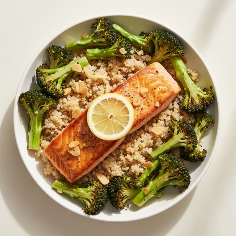 Seared Salmon with Roasted Broccoli and Quinoa