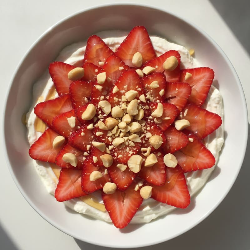 Creamy Greek Yogurt with Protein Powder and Sliced Strawberries