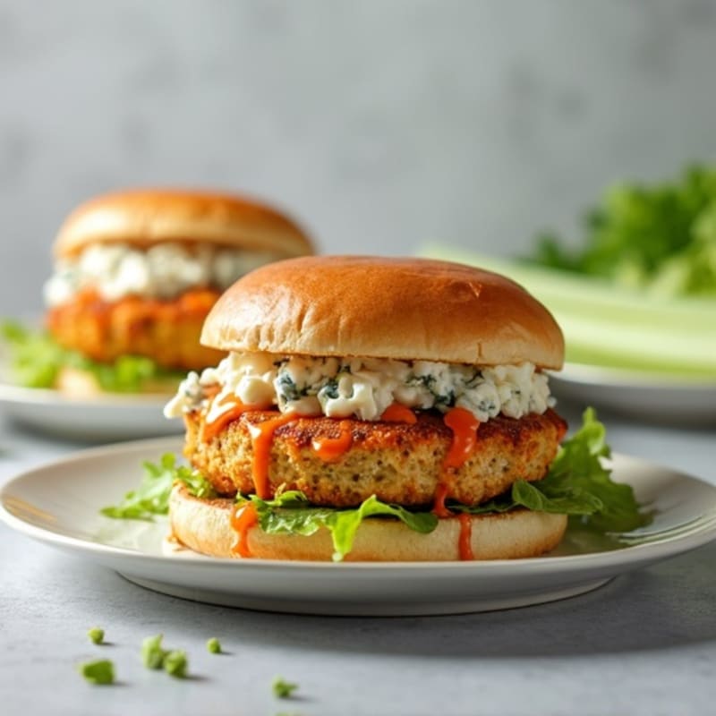 Buffalo Turkey Burgers with Creamy Blue Cheese Slaw