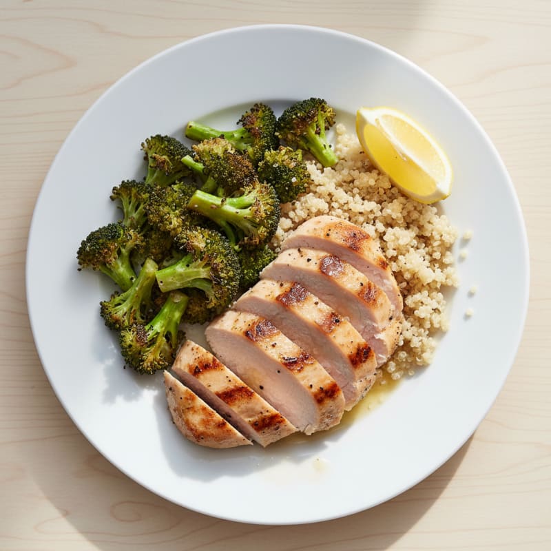Grilled Turkey Breast with Roasted Broccoli and Quinoa