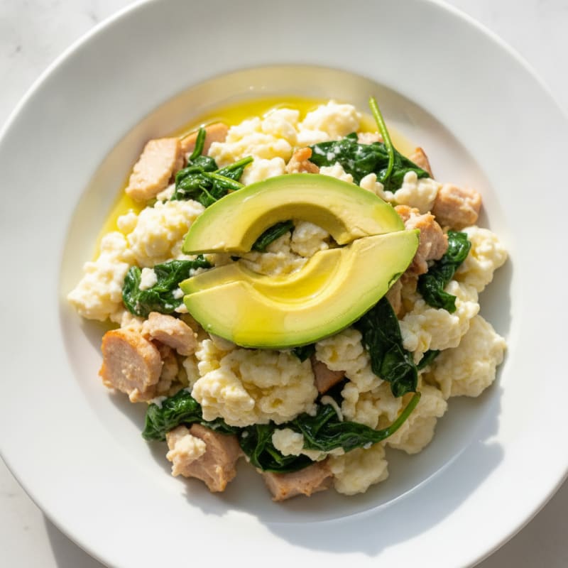 Egg White Scramble with Turkey Breast and Spinach