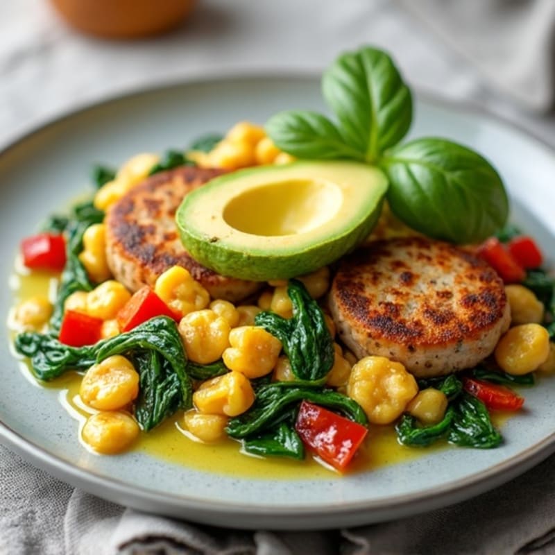 Egg White and Turkey Sausage Scramble with Sautéed Spinach