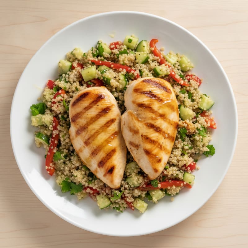 Grilled Chicken Breast with Crunchy Quinoa Salad and Lemon Vinaigrette