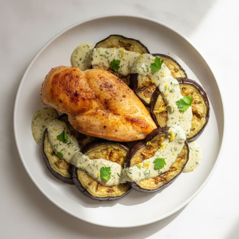 Roasted Eggplant with Herbed Tahini Sauce