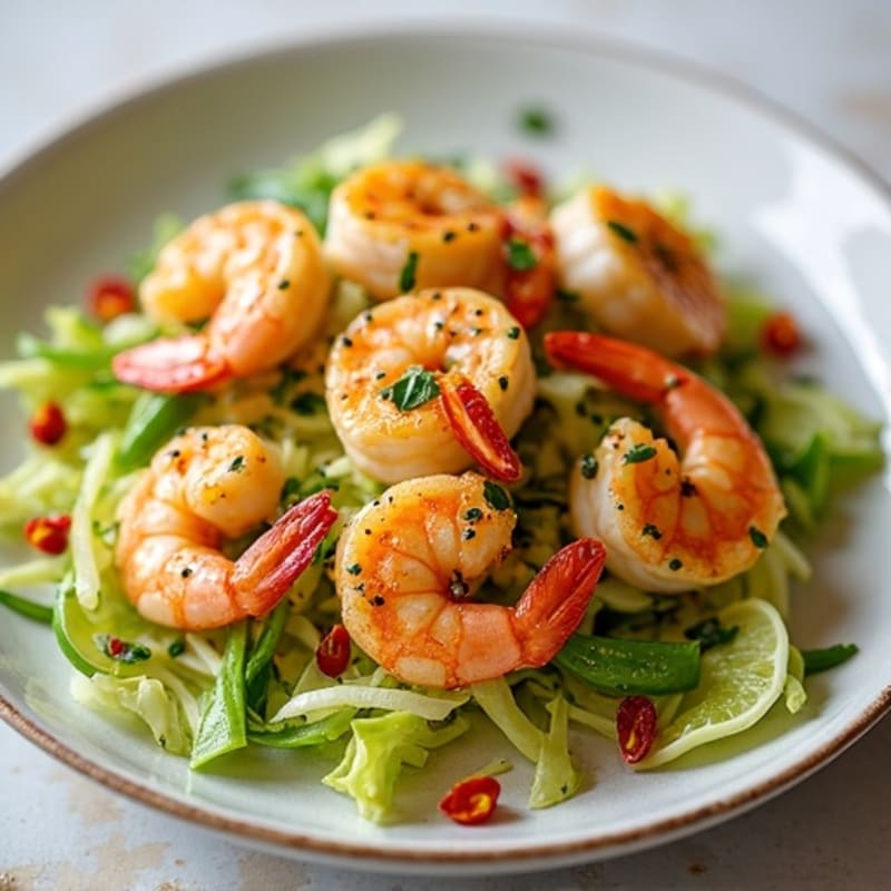 Spicy Citrus Roasted Shrimp with Creamy Avocado and Crunchy Cabbage Slaw