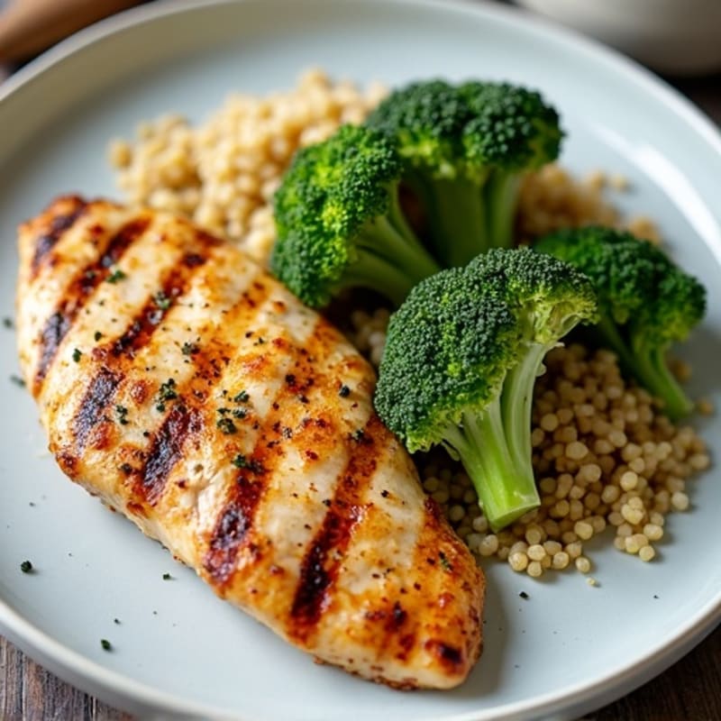 Grilled Chicken Breast with Quinoa and Roasted Broccoli