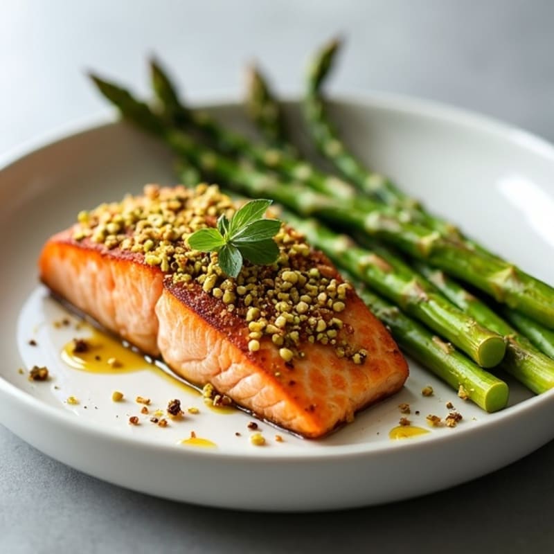 Crispy Pistachio-Crusted Salmon with Roasted Asparagus