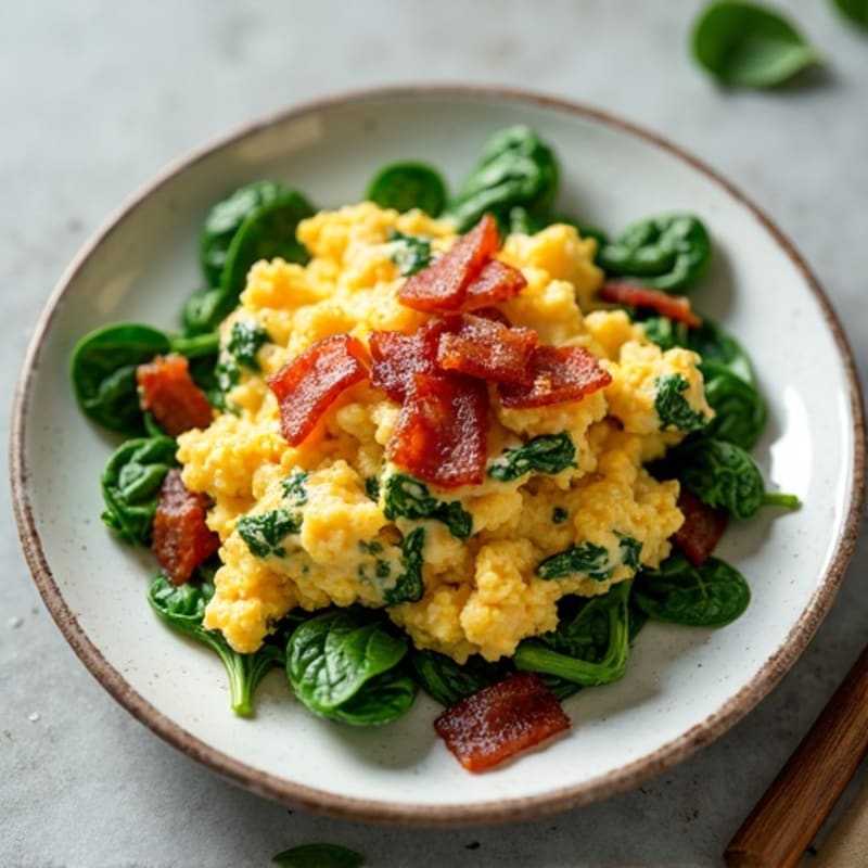 Cottage Cheese Scramble with Spinach and Turkey Bacon