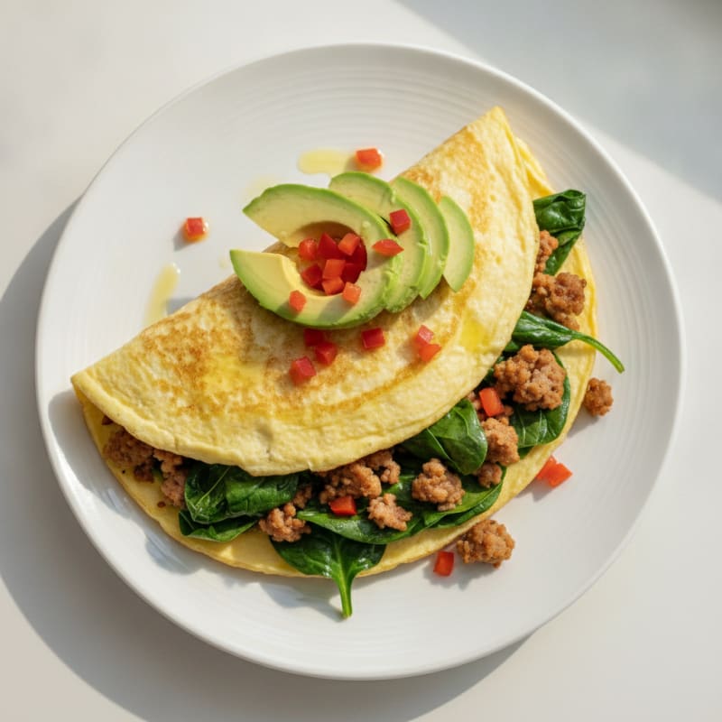 Egg White Spinach Omelette with Turkey Sausage