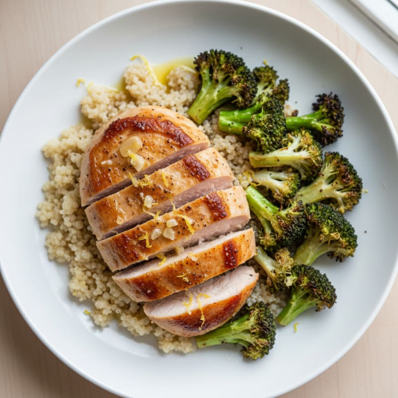 Seared Turkey Breast with Quinoa and Roasted Broccoli