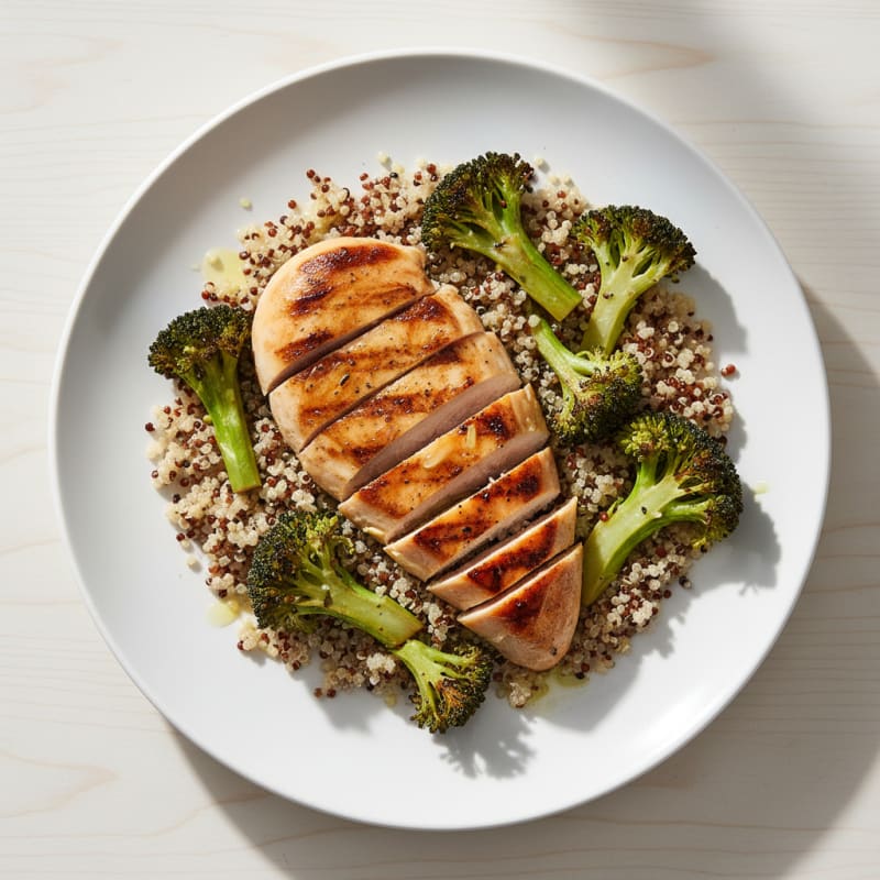 Grilled Chicken Breast with Quinoa and Roasted Broccoli