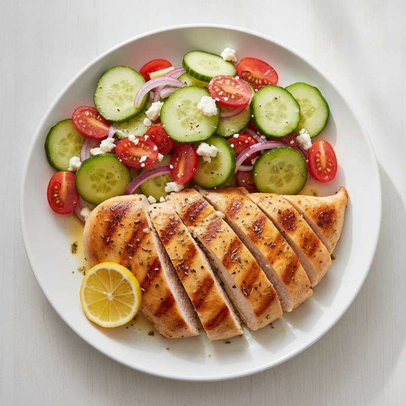 Grilled Chicken Breast with Fresh Tomato Cucumber Salad