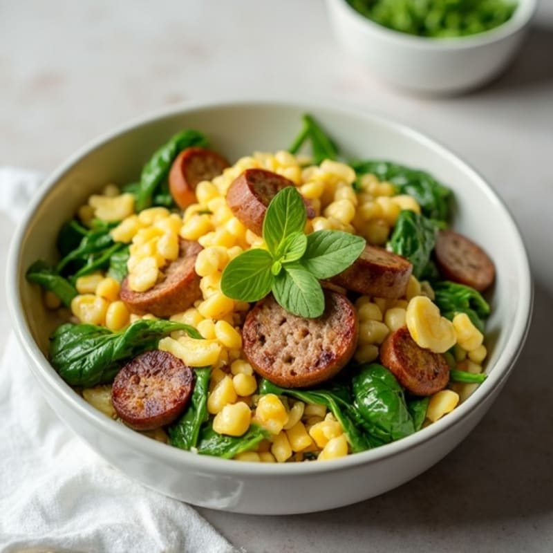 Egg White Spinach Scramble with Turkey Sausage