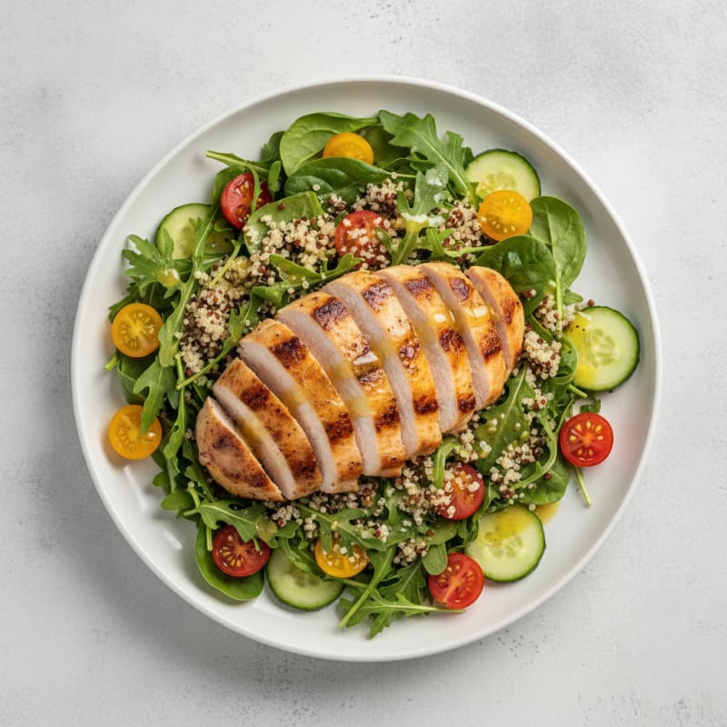 Grilled Turkey Breast Salad with Mixed Greens and Quinoa
