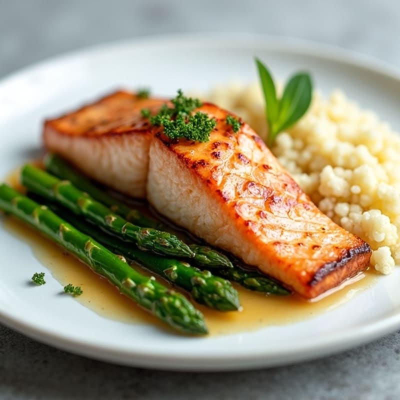 Seared Salmon with Roasted Asparagus and Cauliflower Rice