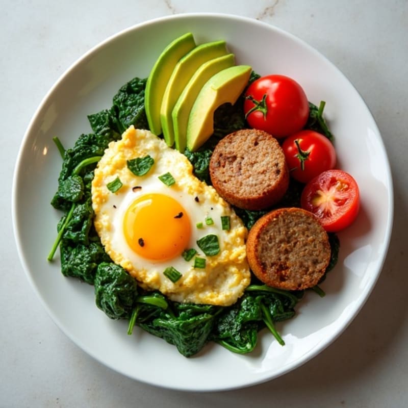 Egg White Scramble with Turkey Sausage and Sautéed Spinach